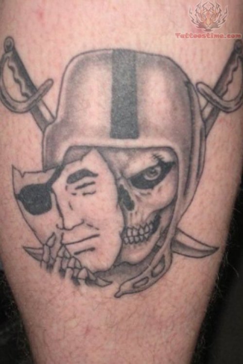 Grey Ink Oakland Raiders Mask Tattoo